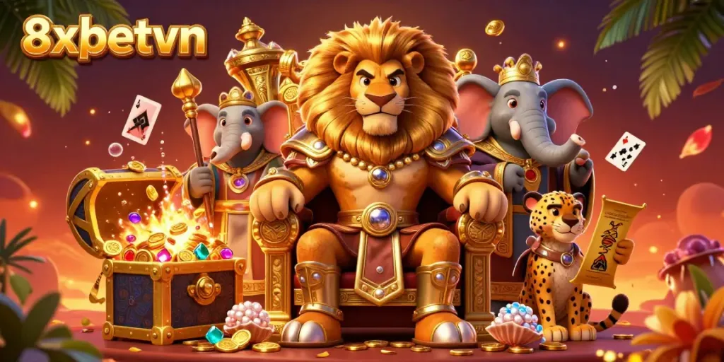 Join the thrilling game experience at 8xbetvn with exciting characters illuminating the excitement of jackpots.
